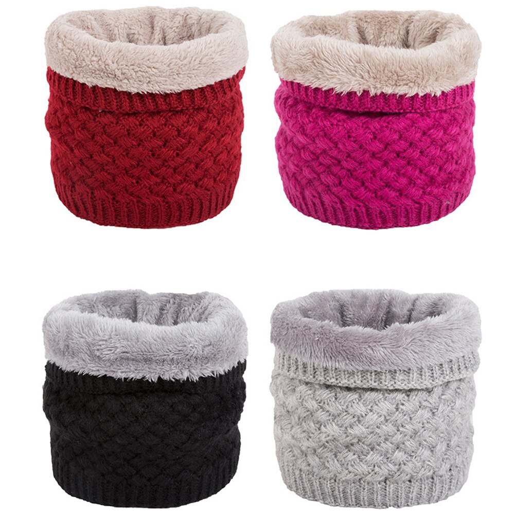 Winter Women Men Solid Color Thickened Fleece Knitted Neckerchief Warm Scarf Warmer Scarf Cotton Shawl Warm Necklaces Scarves
