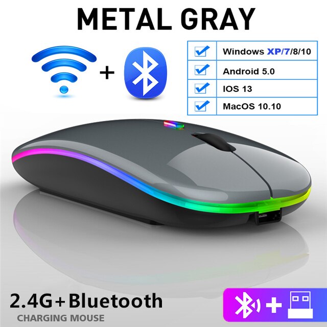 Bluetooth Mouse Silent Mause Wifi Mouse Rechargeable Wireless Mouse Ergonomic Mini Mouse USB Optical Mice For PC laptop Desktop: Bluetooth Gray