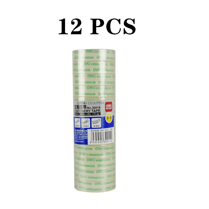 Deli 30014 transparent tape DIY stationery tape business tape special tape tools school office supplies: 12 PCS