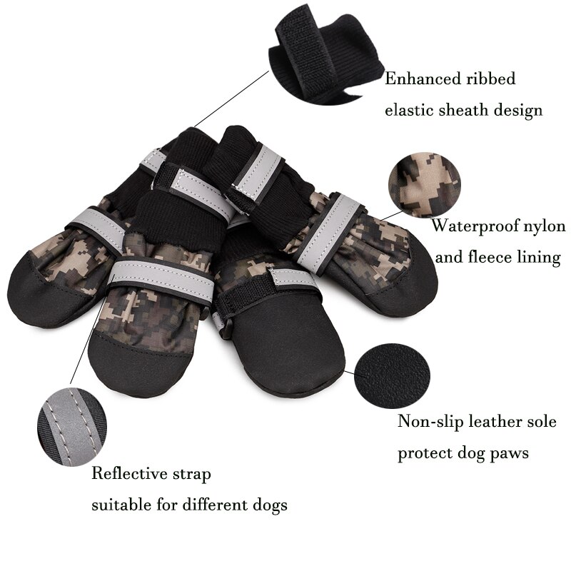 Lightweight Paw Protector Dog Boots Soft Non-Slip Leather Sole Waterproof Big Dog Shoes for Comfort and warm in 4 Sizes