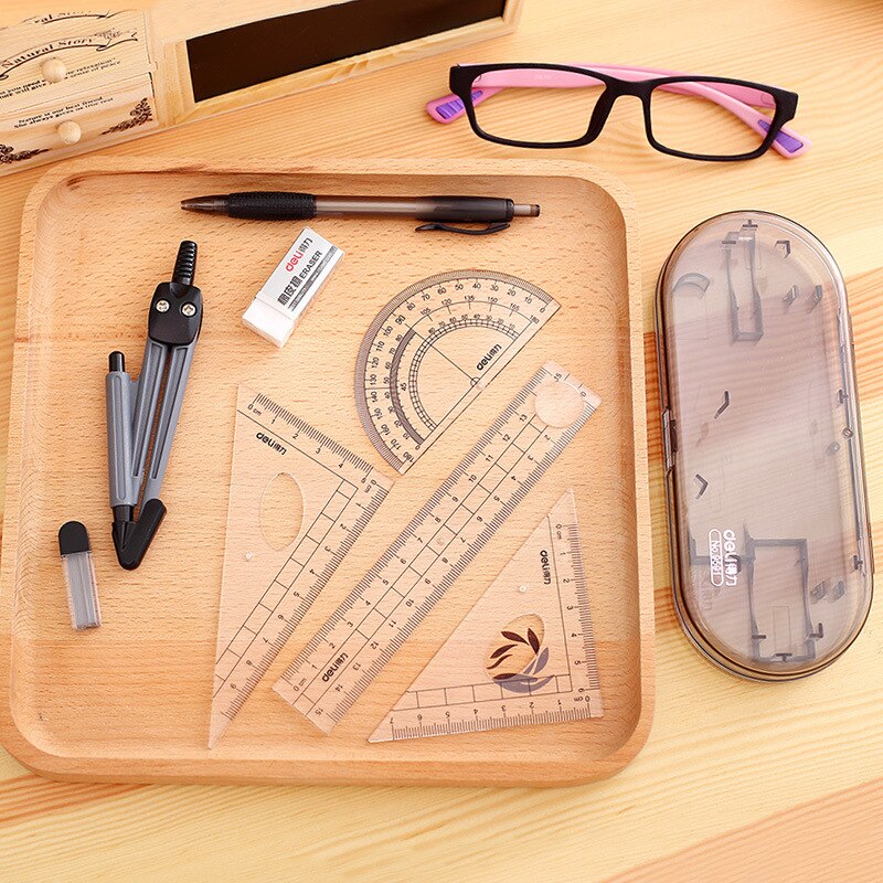 Deli School Compass Ruler Pencil Eraser Stationery Student Drawing Set Compasso Brujula Geometry Set Circulos De Madera Math Set