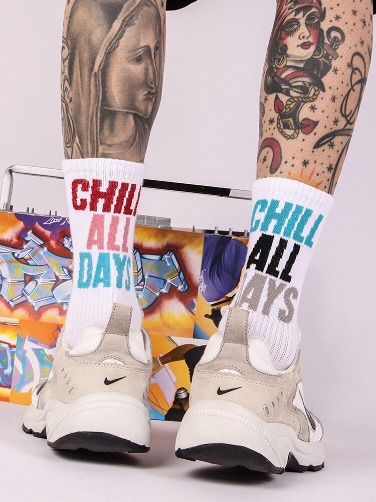 INS Skateboard chill calcetines hombres y mujeres Harajuku algodón street calcetines estilo hip hop basquetbol de hasta la rodilla Calcetines