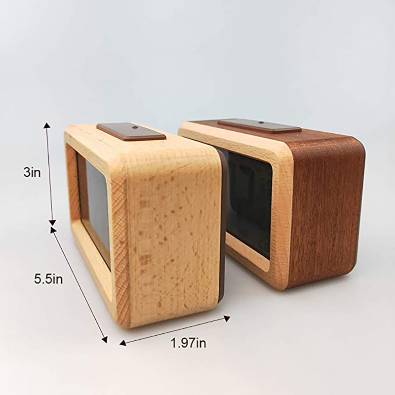 Houten Digitale Wekker, Smart Sensor Nachtlampje Met Snooze, Datum, Temperatuur, 12/24Hr Schakelbare, Massief Houten Shell