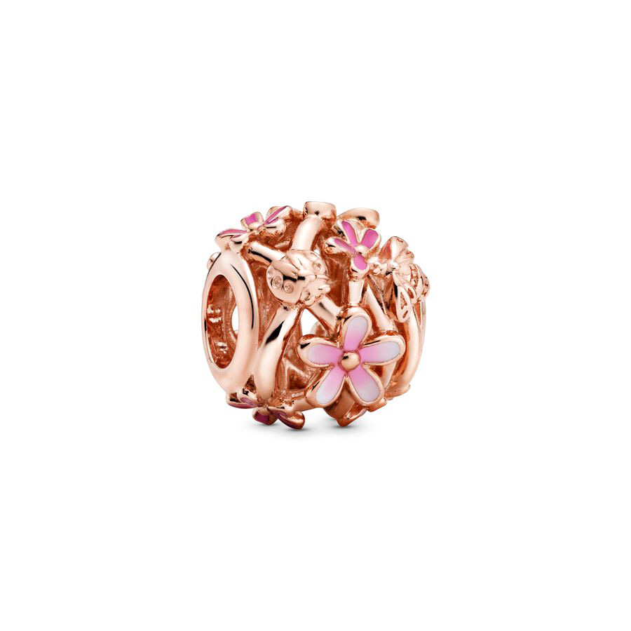 DIY Jewelry Deep Purple Pansy Flower、Pink Pansy Flower & Pink Daisy Flower Charm Bead Fit Original Silver 925 Europeans Bracelet: green