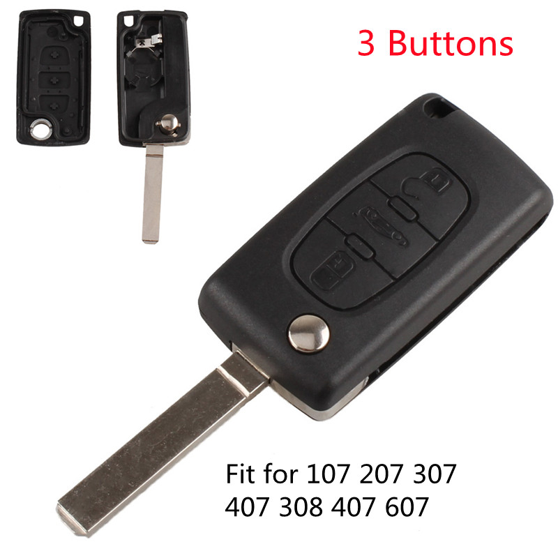 Remoto caso chave para citroen c2 c3 c4 c5 c6 flip dobrável conchas chave com uncut 2/3/4 botões para peugeot 207 307 407 308 407 607: 3 Buttons