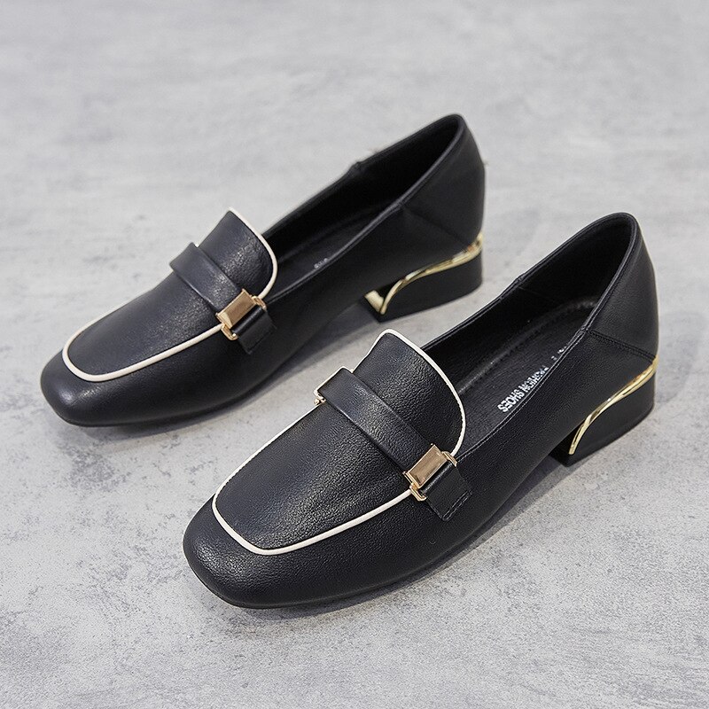 Chaussures à talons en cuir pour femmes, escarpins OL à bout carré, peu épais, 3CM, AC439,: Black / 5