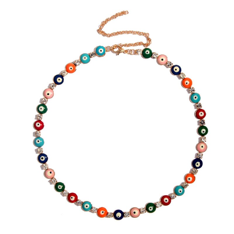 Flatfoosie-collier avec pendentif en œil maléfique pour femmes, bijou Boho, avec perle de cristal, breloque, longue déclaration, nouveauté