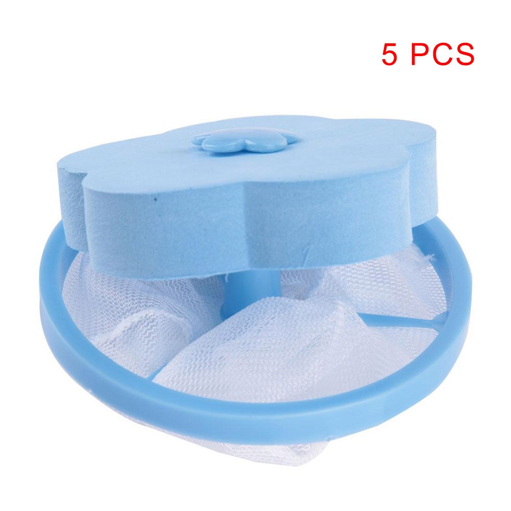Reusable Washing Machine Floating Lint Mesh Bag Portable Washer Lint Catcher MU8669: Blue-5 pcs