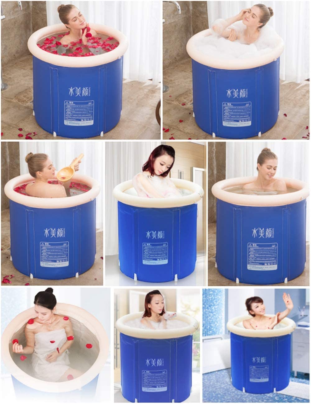Unisex Portable Foldable PVC SPA Bathtub Freestanding Inflatable Bathtub for Adult , 29.5 Inch Deep Blue Bath Tub