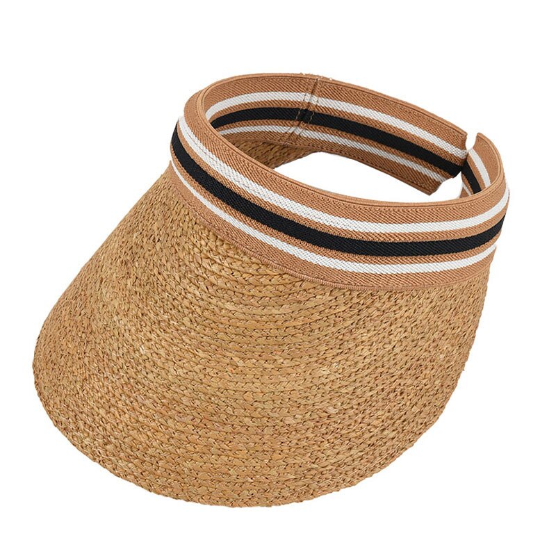 USPOP colorful raffia sun hats women natural straw hats beach hat sun visor cap shade: Khaki