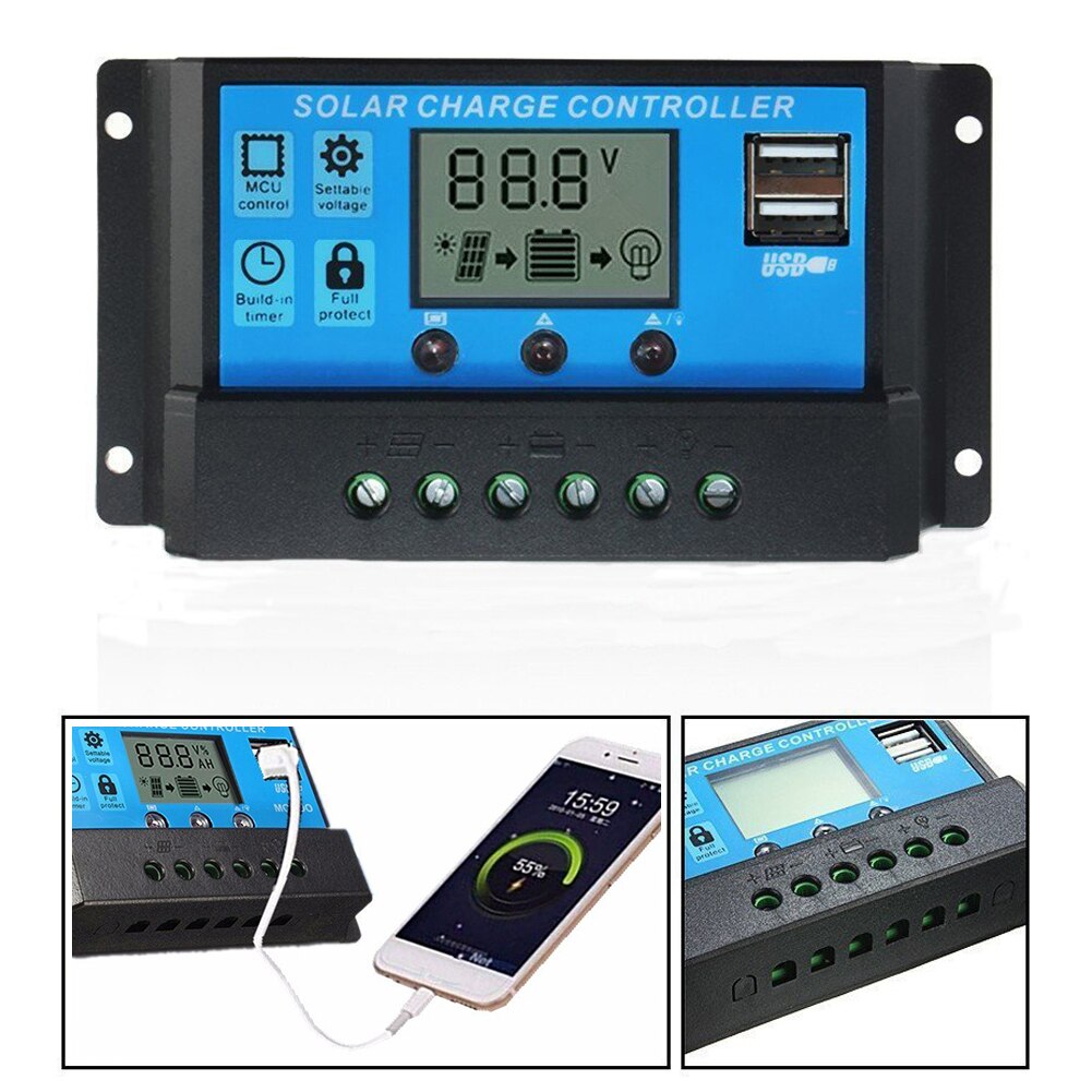 Panel Solar de 20W 12V 24V con Clip de batería, controlador Solar de carga para coche, celdas solares para exteriores, Camping y senderismo