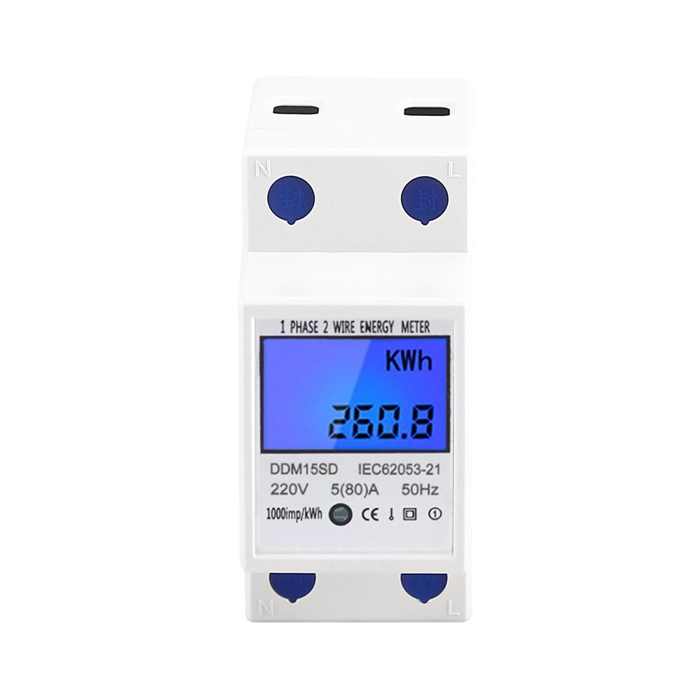 Dds-ldg 220v 50hz eenfase elektrische energiemeter met lcd-scherm 35mm din-rail montage spanning stroomverbruikmeter