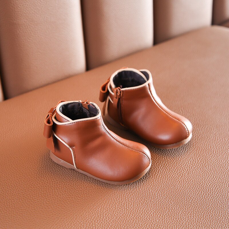 Sweet Baby Meisjes Mode Laarzen Leuke Vlinder-Knoop Peuter Meisjes Enkellaars Herfst Winter Stijl Baby Meisjes Katoenen-gewatteerde Schoen: Bruin / 4