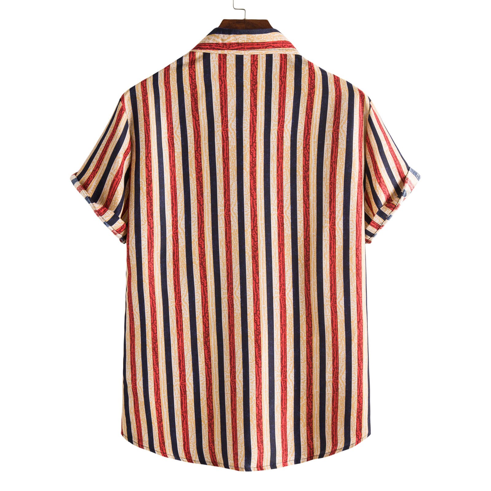 Summer stripe Shirt Mens Loose Printed Short Sleeve Beach Blouse Casual Camisas Hombre