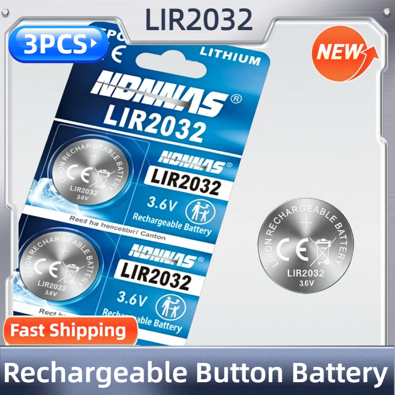 NEUE LIR2032 3,6V Wiederaufladbare Lithium-Knopfbatterie mit Ladegerät, Kompatibel mit CR2032 für Autoschlüssel, Uhren, Fernbedienungen: Gold
