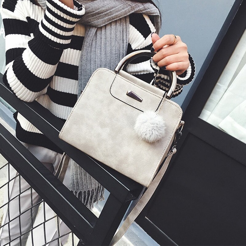 Medal Tote Purse Handbags With Hairball Women Top Handle Satchel Shoulder Bag PU Leather Crossbody Bags