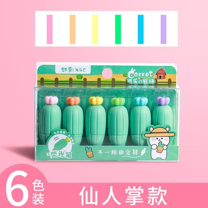 Surligneur carotte Cactus Kawaii, 6 couleurs, peinture, dessin, marqueur d&#39;art, fournitures scolaires, papeterie , 8 boîtes/lot: D