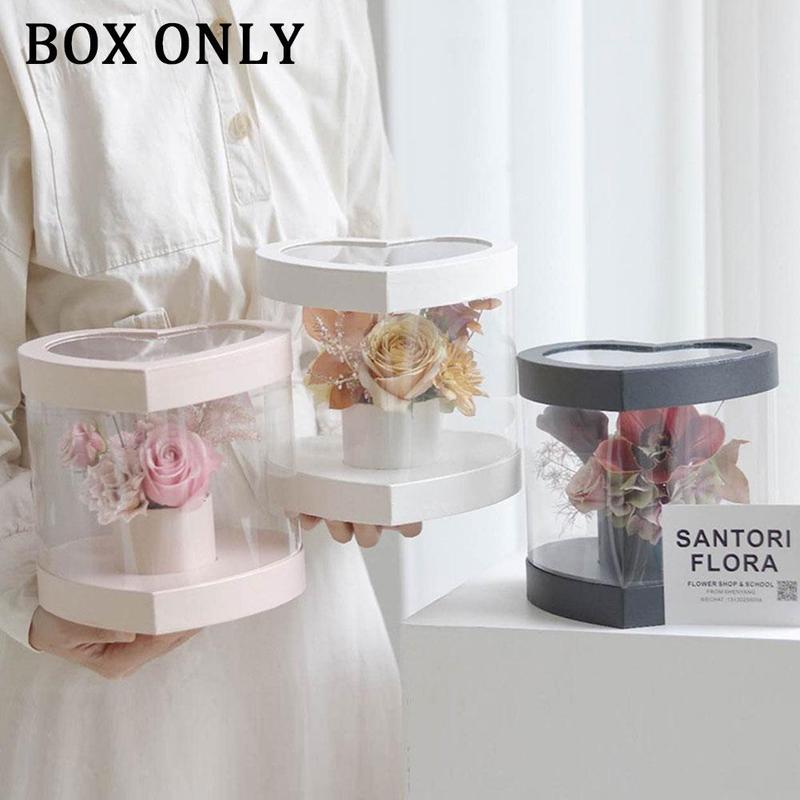 Round Heart Shape Flower Box Transparent Bouquet Box Fresh Flower Packaging Layer Bouquet Mini Box Valentines Day