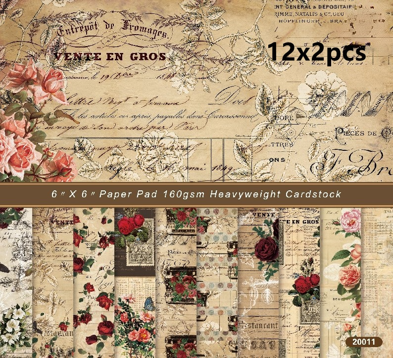 24 Sheets 6X6 Vintage Patterned Pad Scrapbooking Paper Pack Of Handmade Craft Paper Craft Background Pad Card Collect Book Albu: 24pcs per style 2pcs