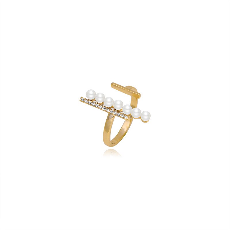 modisch Nachahmung Perle und Zirkon Ring für Temperament Frauen Elegante Größe Offene Einstellbare Gold Farbe Finger Ring Schmuck