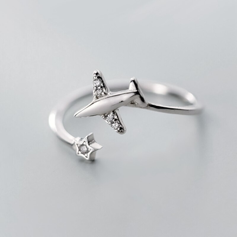 Joyería Linda para avión, anillo de la serie Fly, estrella de cristal, circonita cúbica, anillo de dedo para avión, joyería de viaje, único