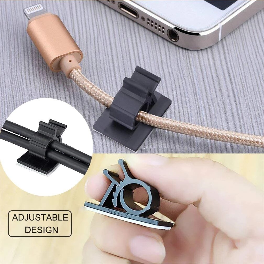 10pcs Cable Organizer Self Adhesive Cable Clips Table Cable Management Adjustable Cord Holder For Car PC TV Charging Wire Winder