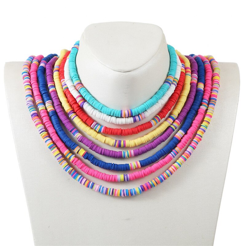 Boho Choker Necklace for Women Handmade Colorful Polymer Clay Beads Collier Necklaces Femme Jewelry Chains