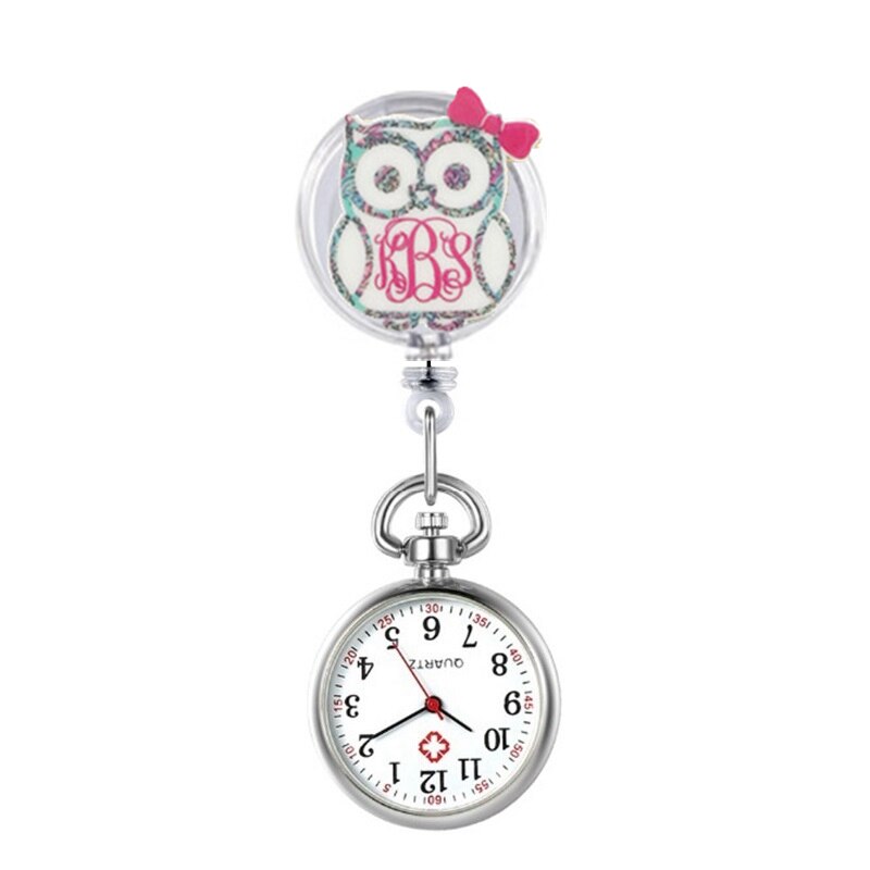 Bella sveglia bella gufo infermiera donne signore medico ospedale orologi da tasca clip spilla distintivo retrattile bobina orologio al quarzo regalo