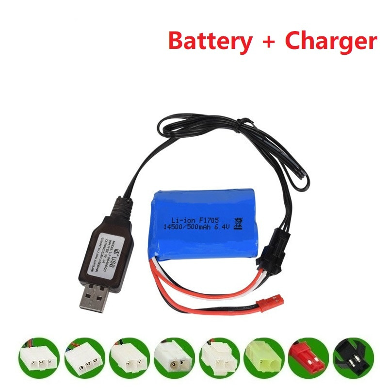 14500 500mah 6.4v Li-ion Battery for Wltoys 18401/18402 Remote Control Off-road Vehicle 6.4v Charger for RC toys Car Boat Turcks