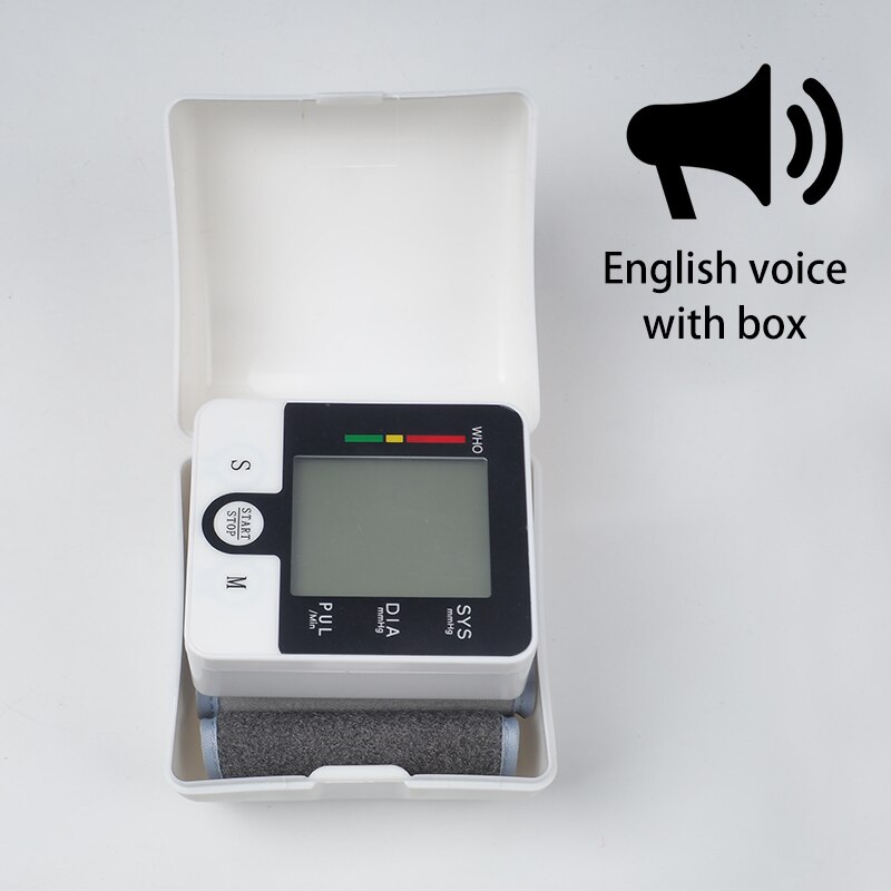 Automatisk ryska/engelska rösttonometer handled digital blodtrycksmätare mätare handled blodtrycksmätare: Box engelsk röst