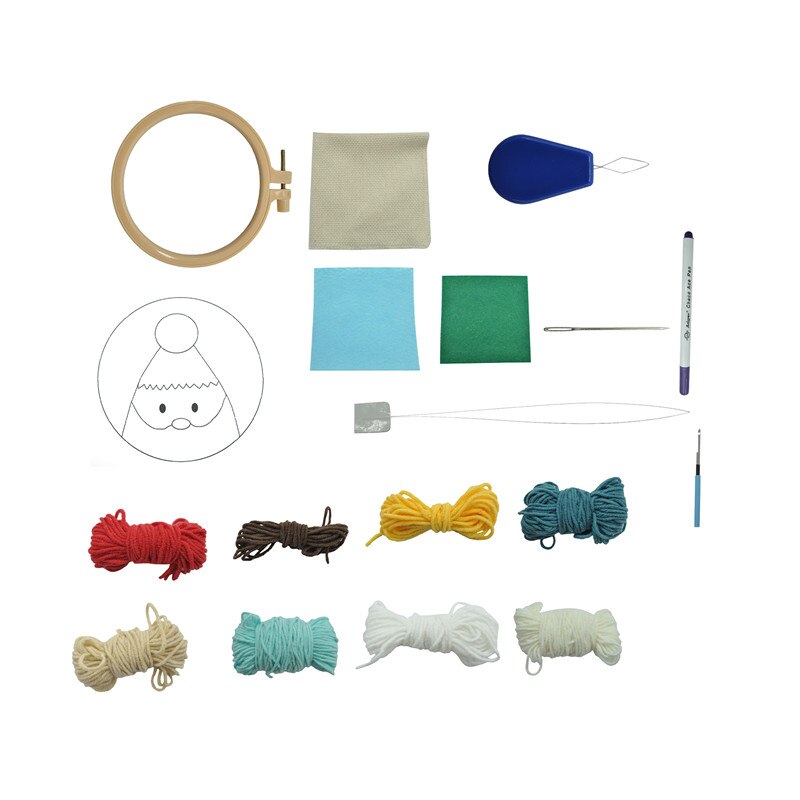 Embroidery Starter Kit Full Set-Magic Embroidery Pen Punch Needle,Hoops,Threads,Stitching Punch Pen Set Craft Tool For Beginner: Santa Claus
