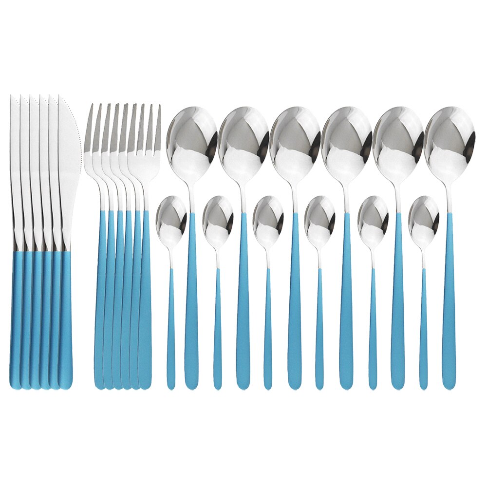 6einstellen Gold Besteck einstellen 18/10 Edelstahl Geschirr Besteck einstellen Küche Lebensmittel Koreanische Messer Gabel Teelöffel Messer Besteck einstellen: Blau Silber-