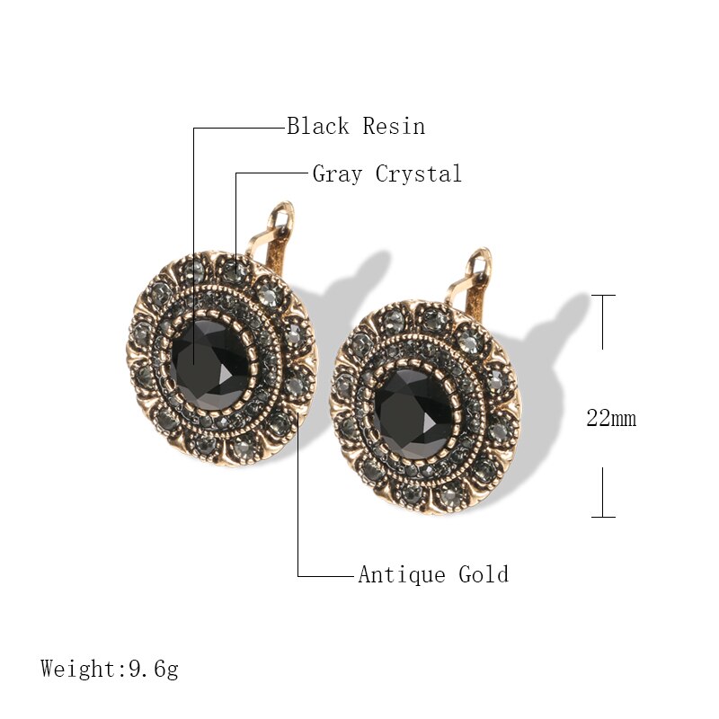 Kinel quente boho cinza cristal brincos para mulheres antigo ouro moda pedra preta brincos vintage noiva jóias de casamento