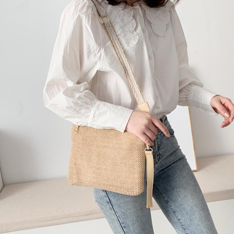 Bolso bandolera tejido de paja para mujer, bolso bandolera de playa para verano, bolso de mujer duradero tejido de paja para playa, novedad
