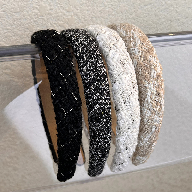 Lattice Tweed Headbands for Women Retro Temperament Hair Bands Solid Sponge Hair Hoop Autumn Winter Hair Accessories