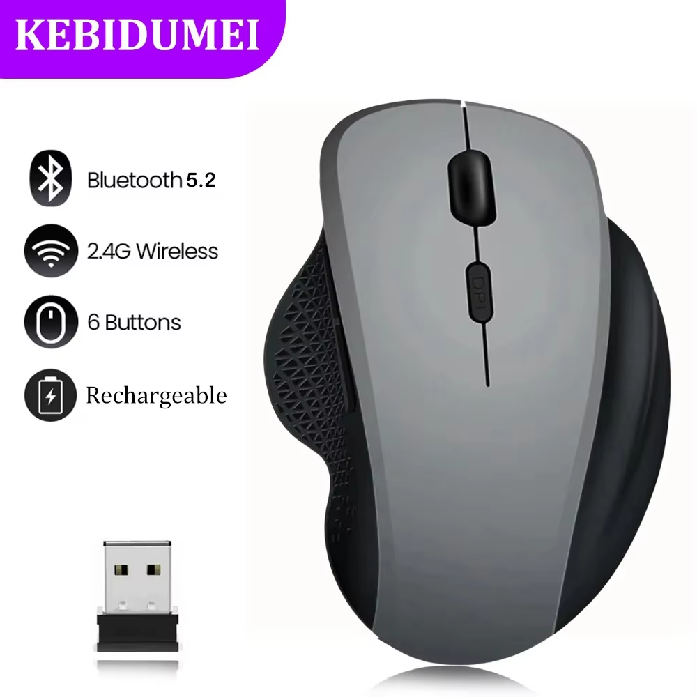 Dual-Mode 2.4G Wireless Mouse Bluetooth 5.2 Mouse Rechargeable Mouse Game Mouse 1600DPI For Laptop Tablet Computer Windows MacOS: black