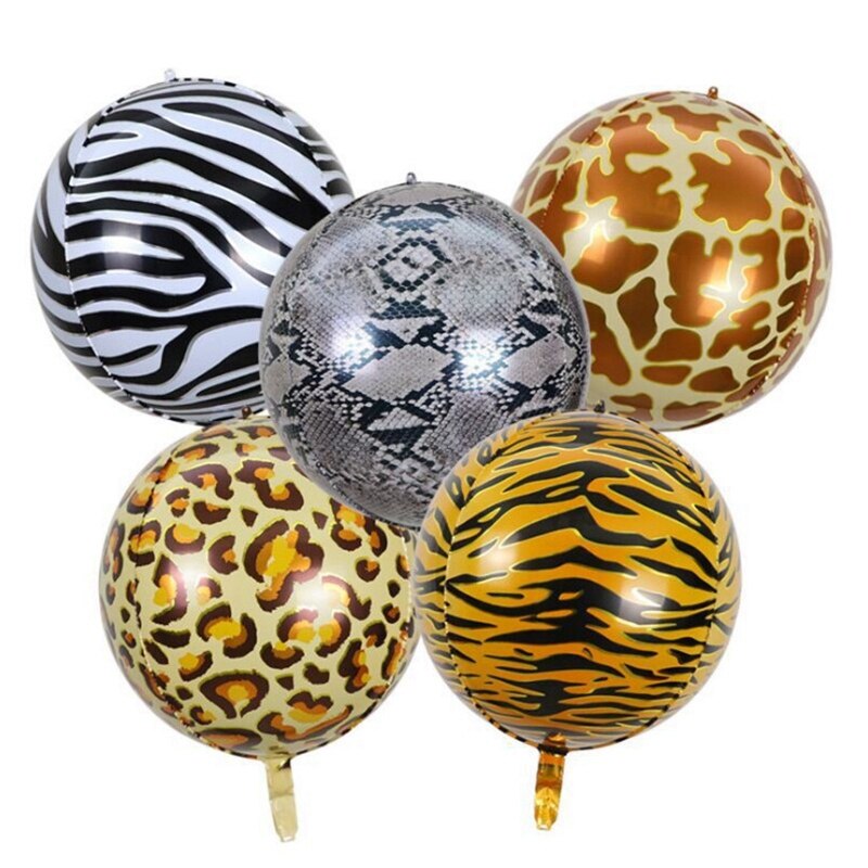 20Pcs Safari Animal Print Foil Balloon 22 inch Wild 4D Round Helium Balloon Jungle Zoo Theme Baby Shower Birthday Decor