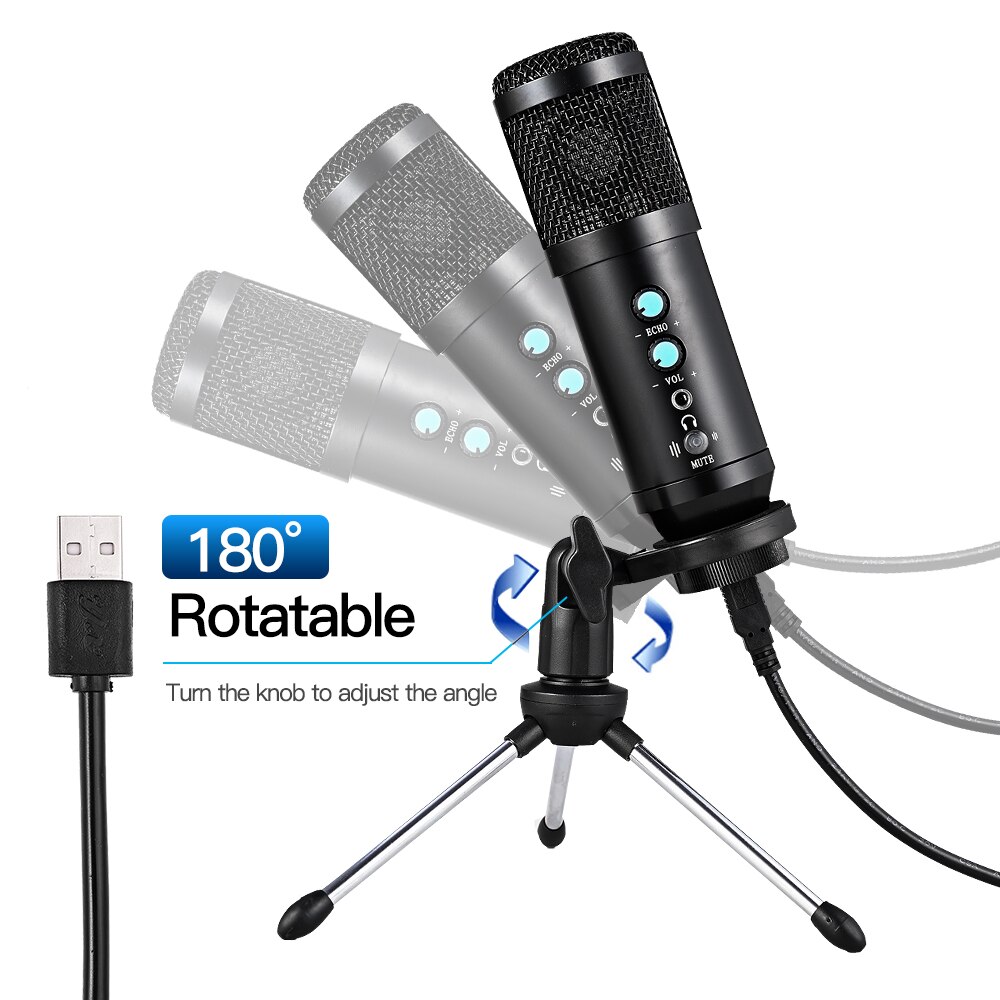 USB Condenser Microphone Kit With Tripod Stand Microfone Cardioid Studio Recording Live KTV Karaoke Microphone for PC Computer