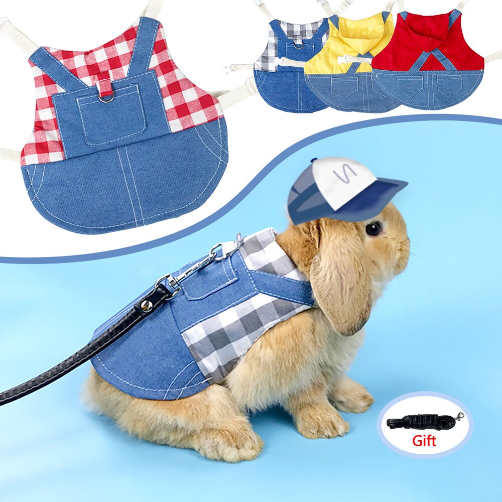 Kleine Ebene Denim Jacke Mantel nutzbar machen Leine Weste Tasche Hütte einstellen Haustier Kaninchen Kleidung für Frettchen Hase Hamster Kleine Haustier liefert