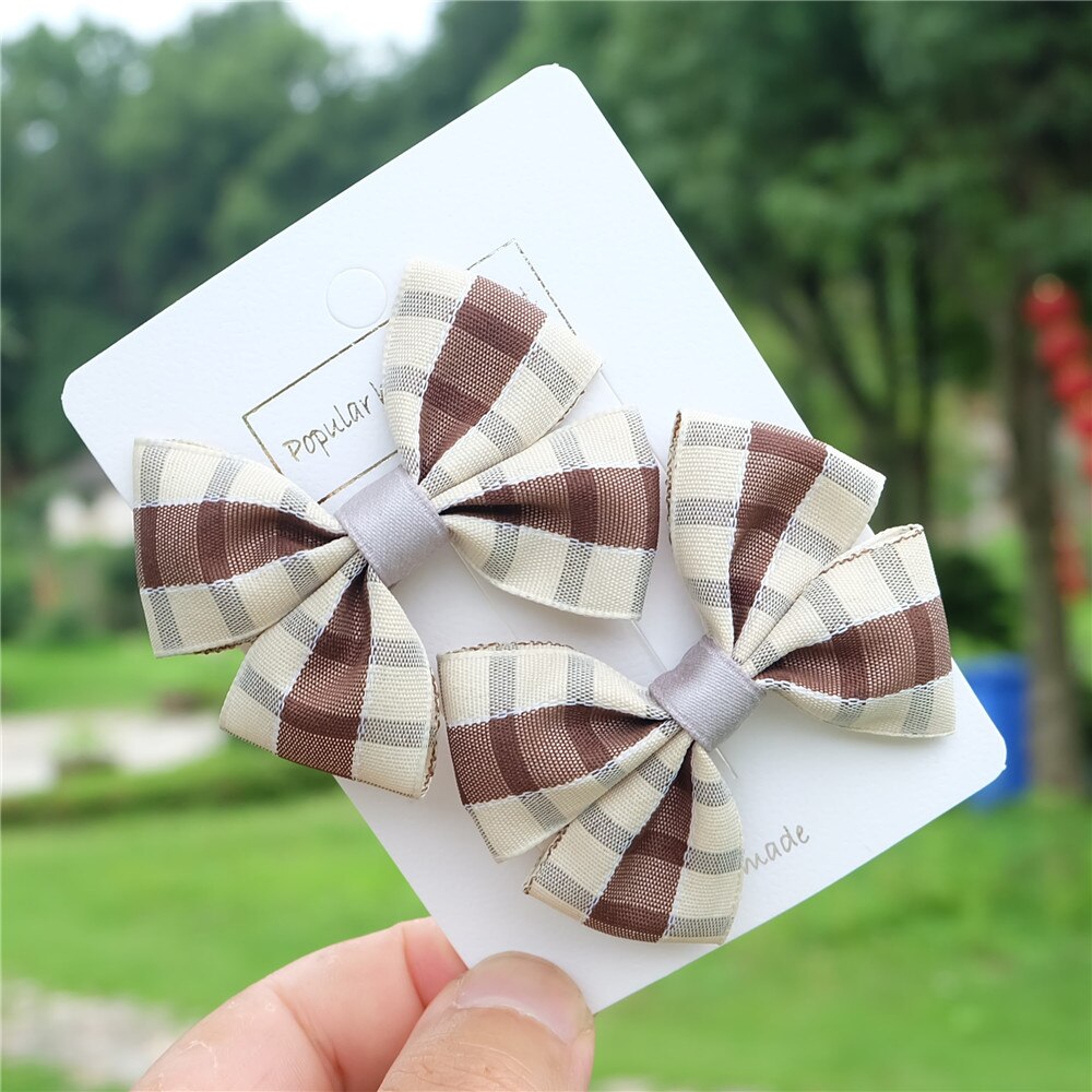 2 stuks/set meisjes strikken haarspeld klassieke geruite lint haarbanden kinderspeldjes kinderhaarkoord retro hoofddeksels haaraccessoires: 13