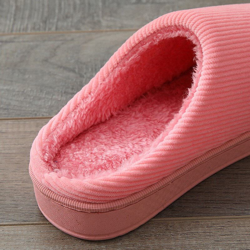Mannen Slippers Gestreepte Corduroy Unisex Indoor Schoenen Herfst Winter Warm Vrouwen Slippers Memory Foam Huishoudelijke Non Slip Schoenen