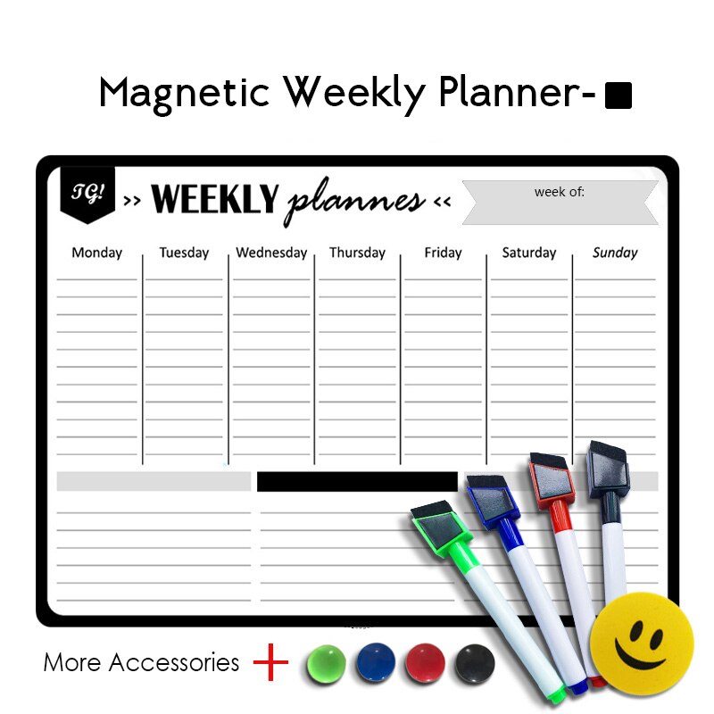 A3 Magnetic Weekly Planner Whiteboard Fridge Magnet 29.7*42cm Flexible Daily Message Drawing Refrigerator White Bulletin Board: Default Title
