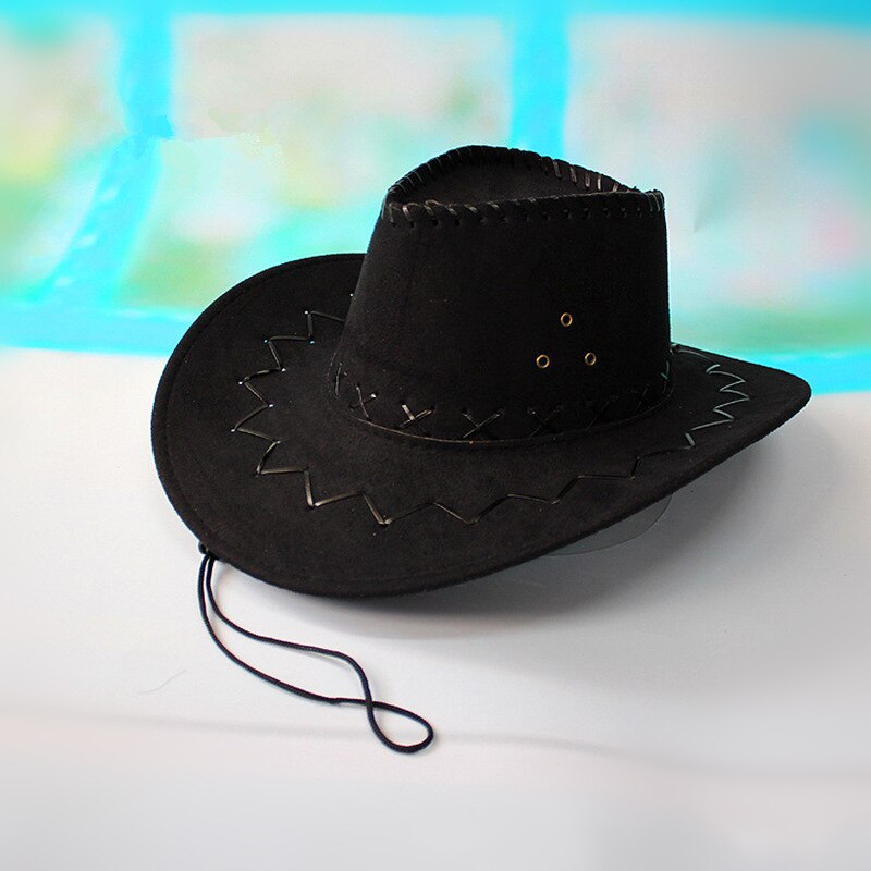 1Piece Cowboy Hat Suede Look Wild West Fancy Dress Black Newest Mens Ladies Unisex Hats