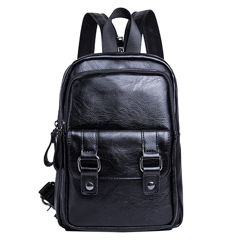 Black Leather PU Small Backpack for Men Multi-function Travel Shoulder Chest Bag Casual Sport Male Sling Bag Mochila Hombre