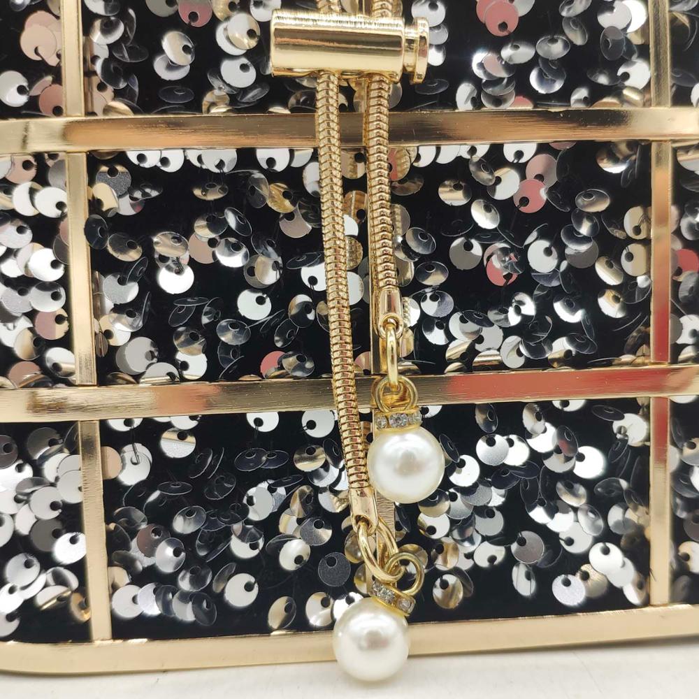 Boutique De Fgg Bling Lovertjes Vrouwen Metalen Emmer Clutch Handtassen Chain Schouder Crossbody Tassen Party Cocktail Avond Purse Bag