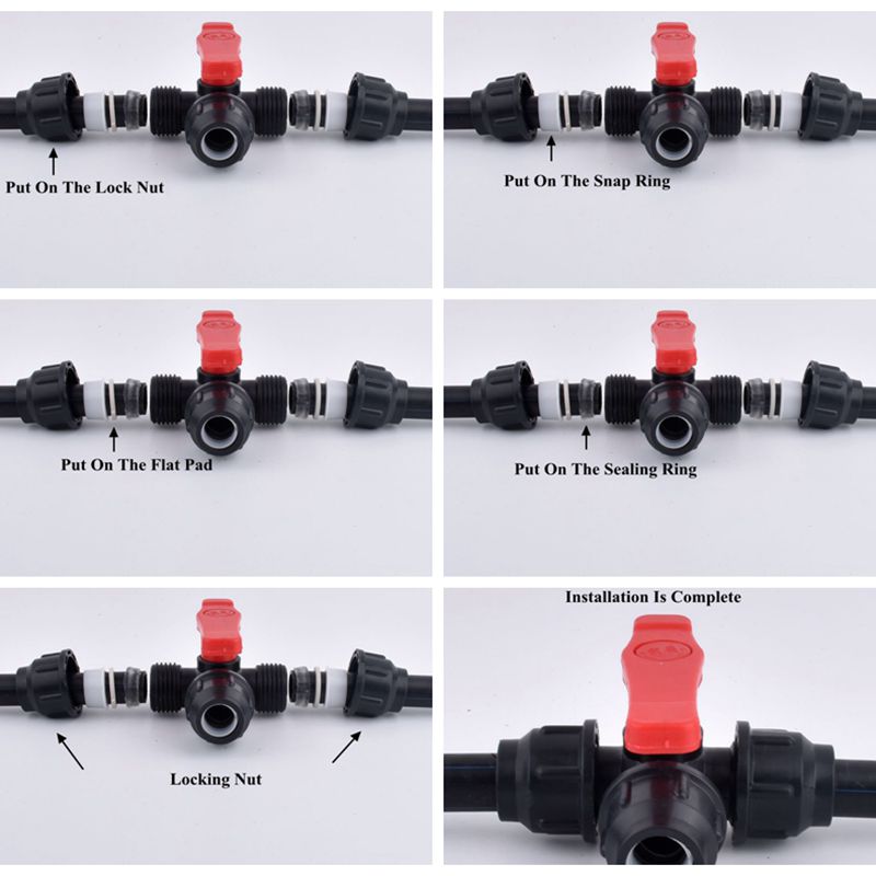 20~63mm Black PE Tee Ball Valve 3-Way Diverter Water Pipe Quick Connector, Agricultural Watering Irrigation Tube Control Valve