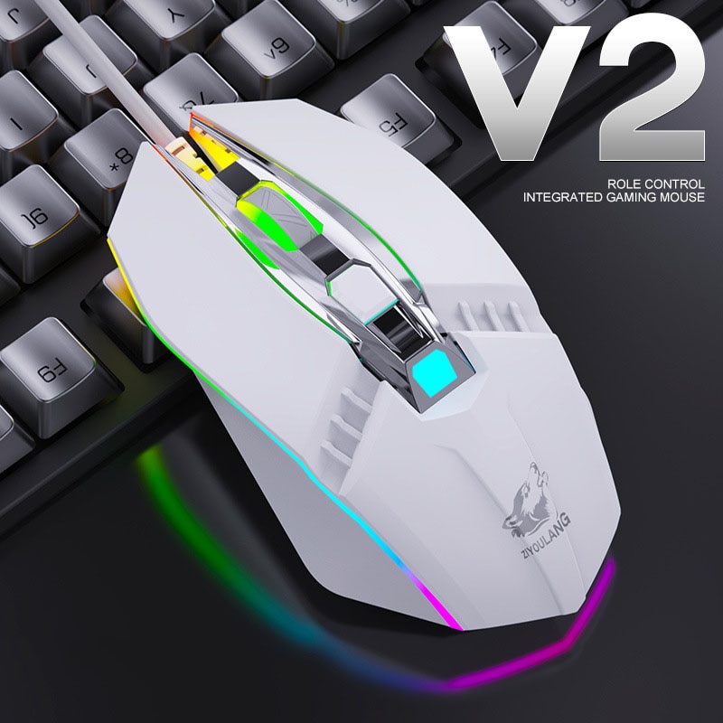 Free Wolf V2RGB Gaming Mouse Ergonomic Mechanical Wire Mouse 1800DPI Adjustable Optical LED Mouse for Pc Laptop