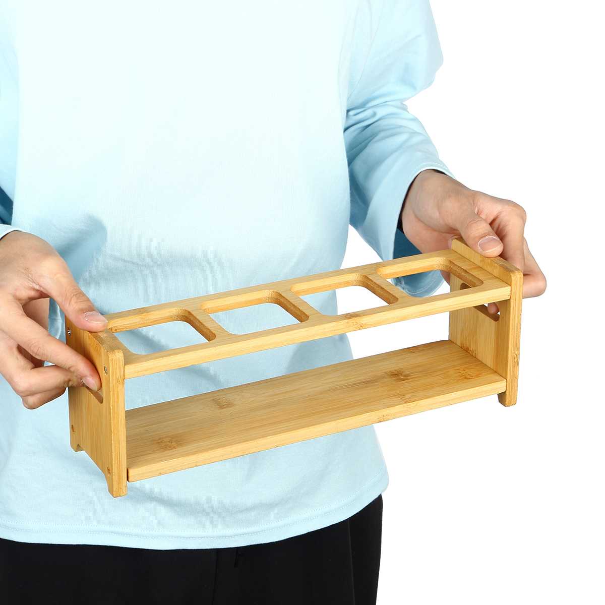 4 Holes Glass Oil Bottle RackDisplay Rack Wood Storage Box Wooden Stand Rack Organizer for Home Decoration