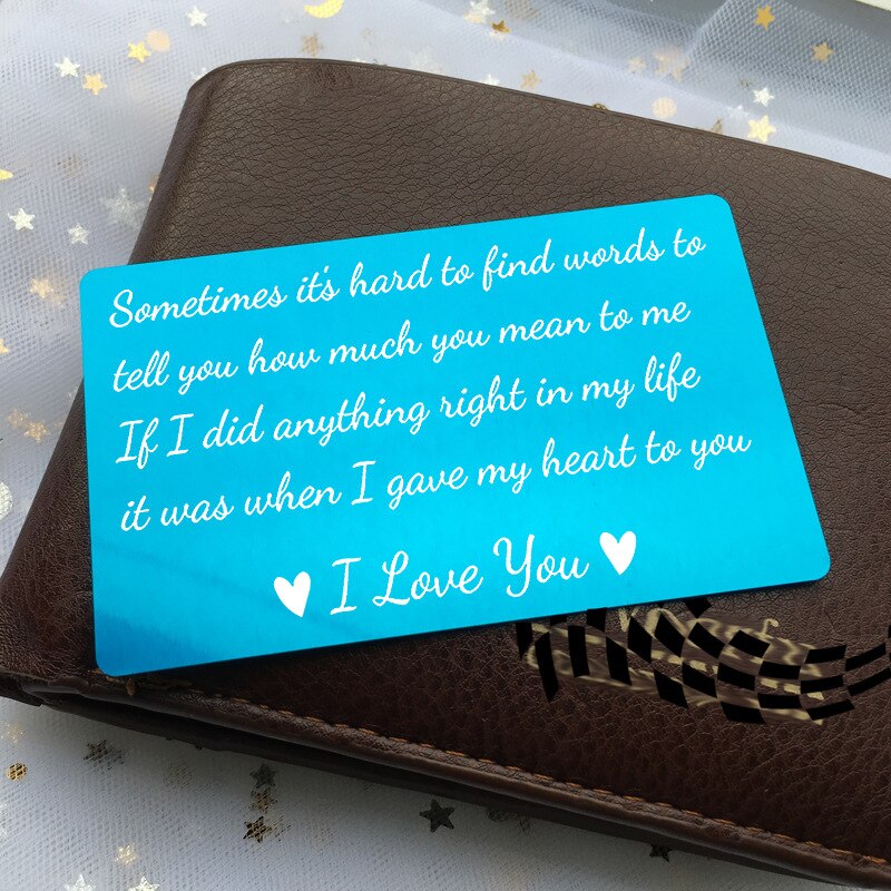 Mini Love Note Boyfriend Engraved Wallet Inserts Permanent Engraving Anniversary party favors for Husband Men: Blue