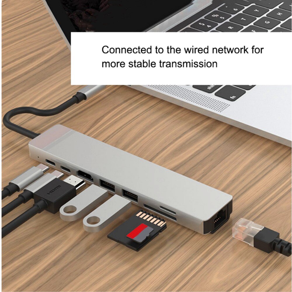 USB3.0 1080P 8-In-1 Type-C Docking Station, usb Hub Naar Hdmi + RJ45 + Pd + USB3.0 Docking Hub, 4K Hd, pd Snel Opladen.